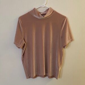 Madewell Velvet Mock Neck Tee in Light Pink